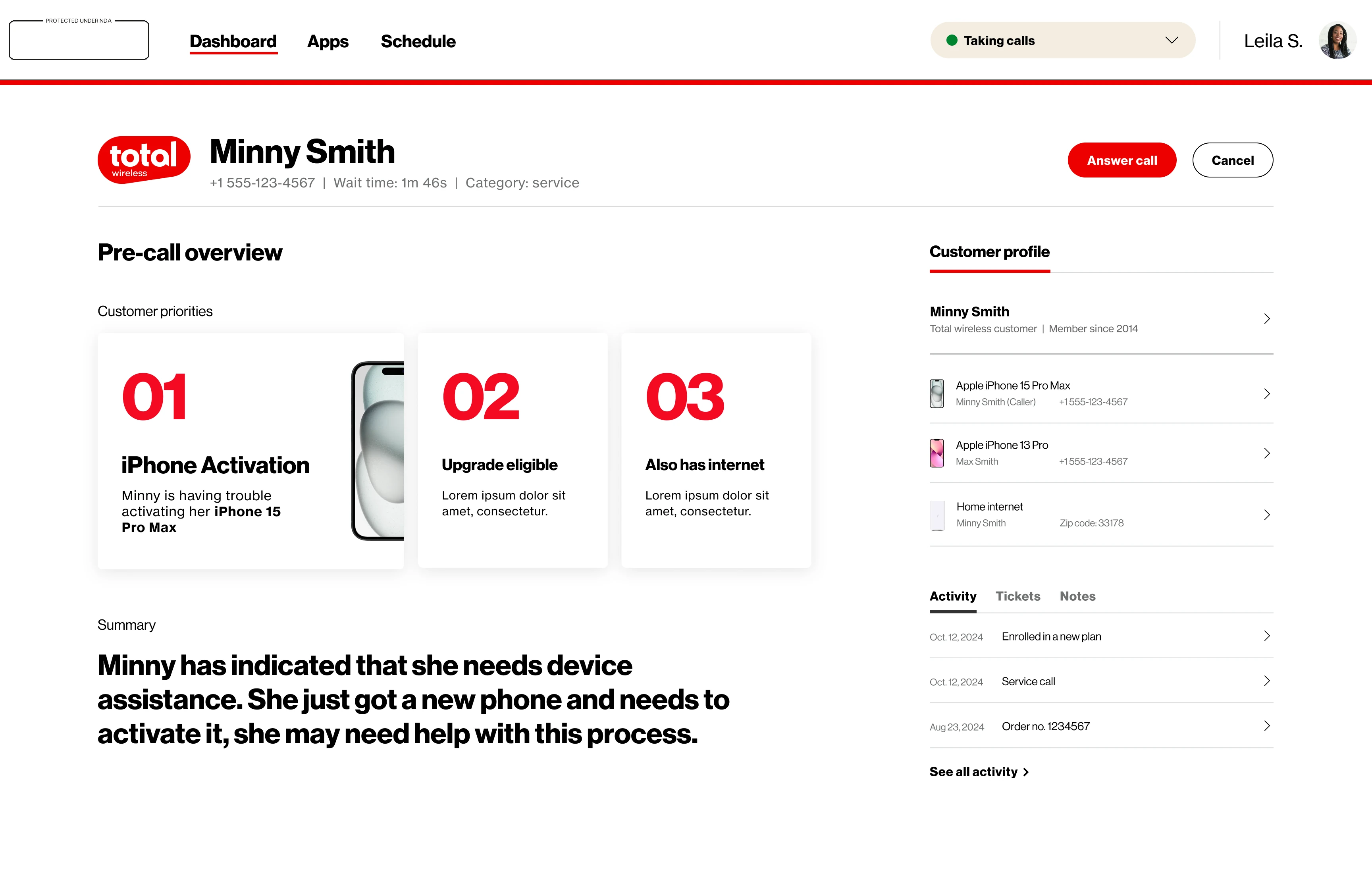 Pre-call screen, brand themed