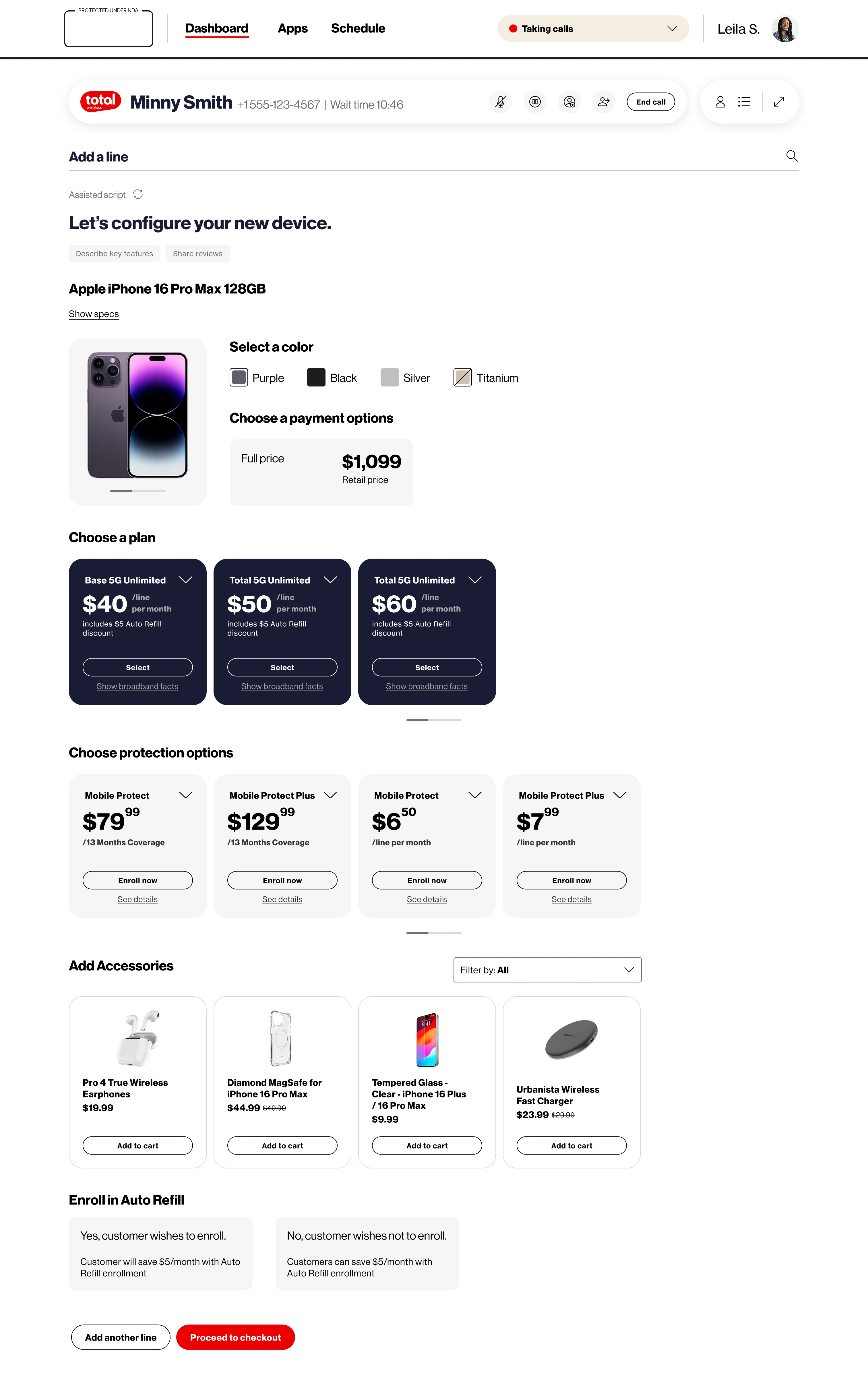 Device configuration: color, payment, plan