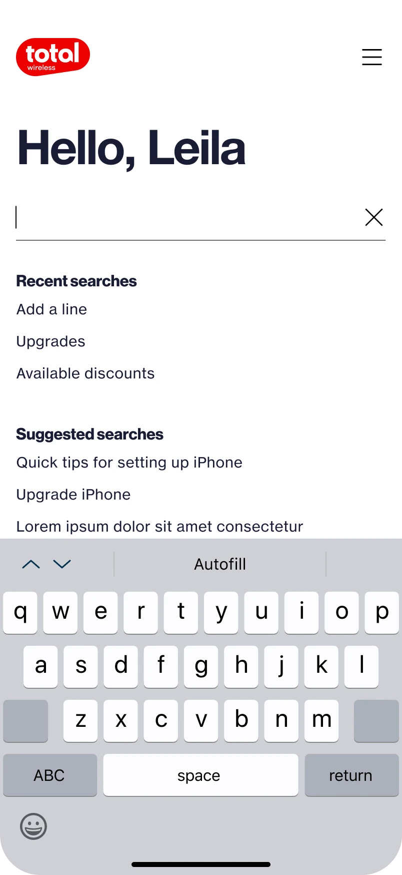 Recents and suggestions before typing.