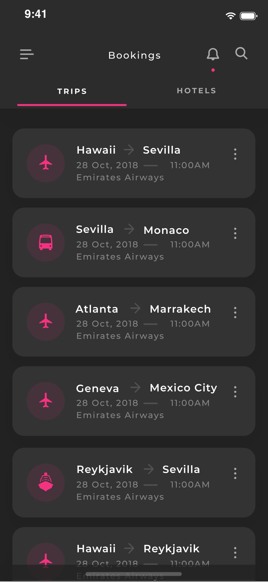 Bookings — one itinerary
